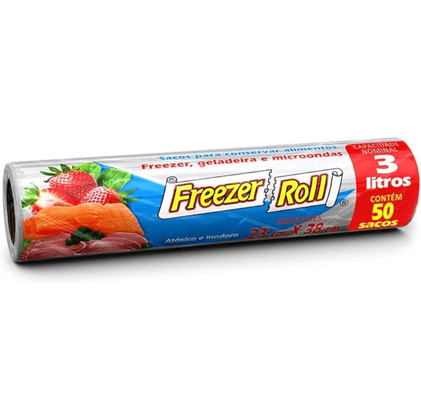 Saco para alimentos Freezer-Roll, 3 litros, transparente, rolo com 50 sacos cada