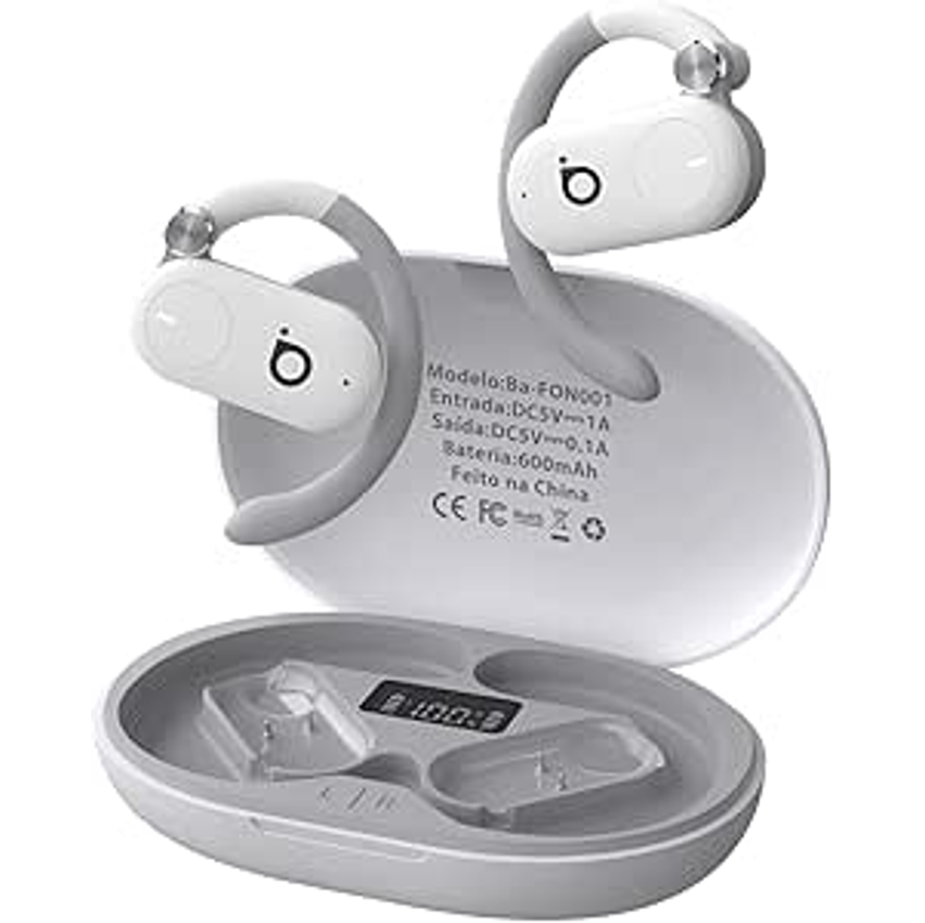 Fones de Ouvido Sem Fio Basike D91, Bluetooth 5.4, Estéreo Hi-Fi, Tela LED, 100h Standby, Leve e Confortável, Ideal para Corrida e Exercícios (Branco)