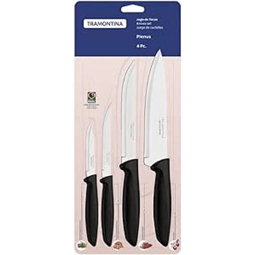 Tramontina Jogo Facas Inox 4pc Plenus Pre, Preto