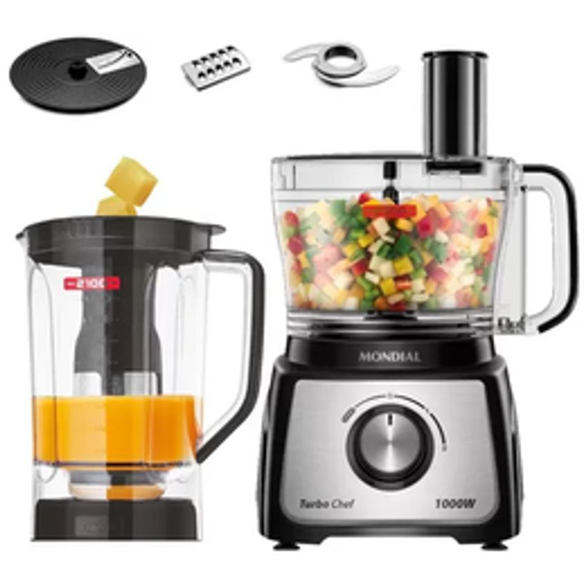 Multiprocessador De Alimentos Mondial Preto - Turbo Chef Mpn-01-b 5 Funções 1000w