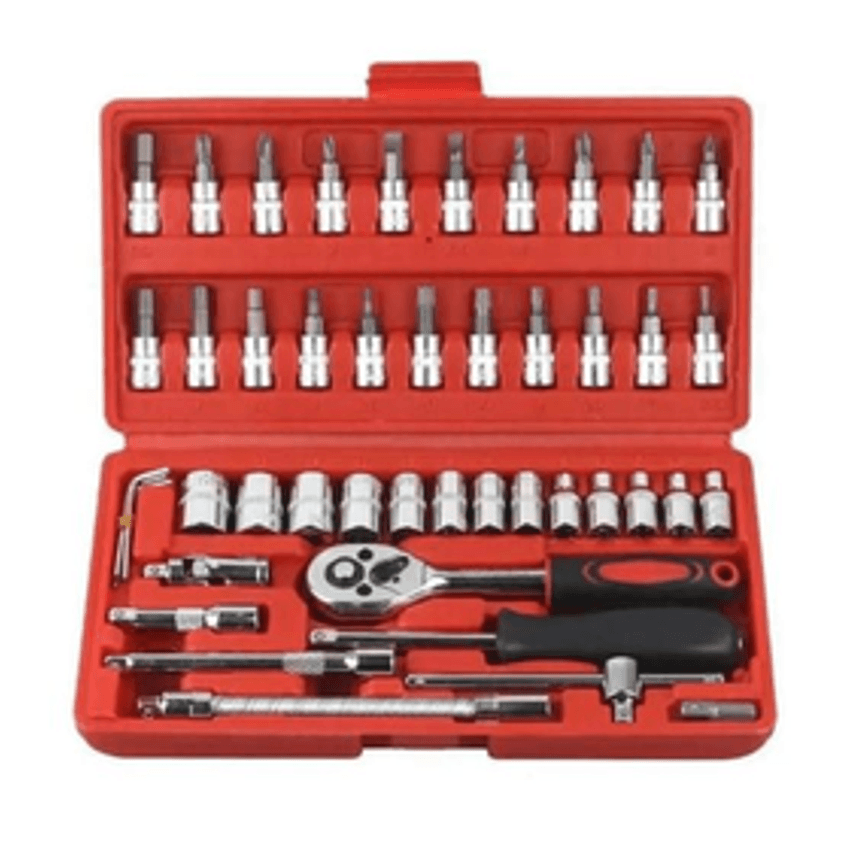 Kit Chaves Jogo Catraca Reversível Soquetes 46 Peças Maleta - New