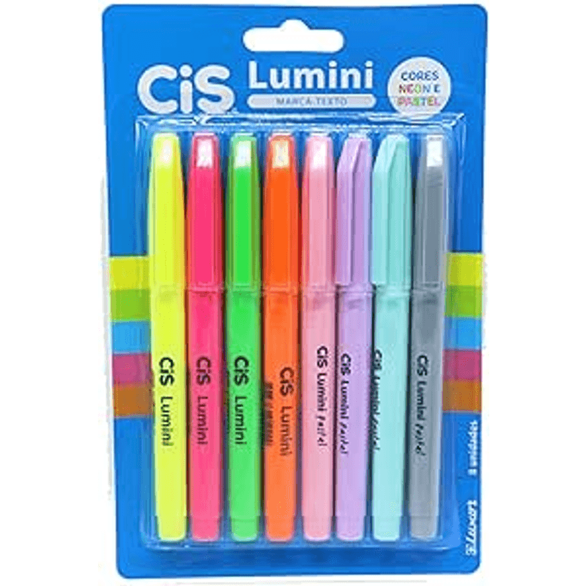 Marca Texto Lumini, Cis, 56.9802, Multicor, Blister Com 8 Unidades (cores Pastel E Neon)