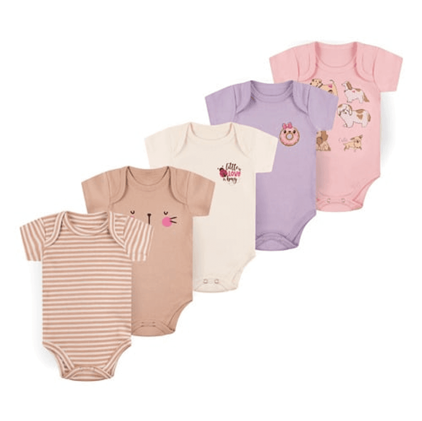 5 Kit Conjunto Manga Curta Bodie Body Infantil Bebe Nenem