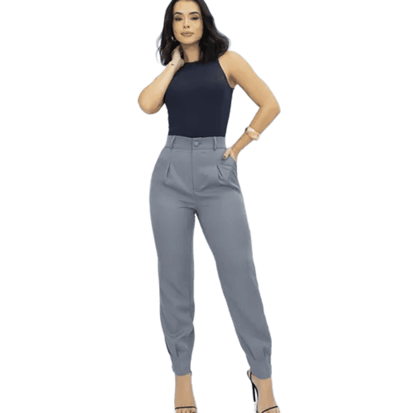 Calça Alfaiataria Feminina Cenoura Casual Basic Skinny Bolso