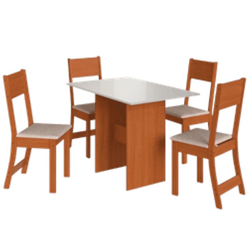 Mesa de Jantar Retangular Indekes Orquídea com 4 Cadeiras e Assento Estofado - Freijo/Off White