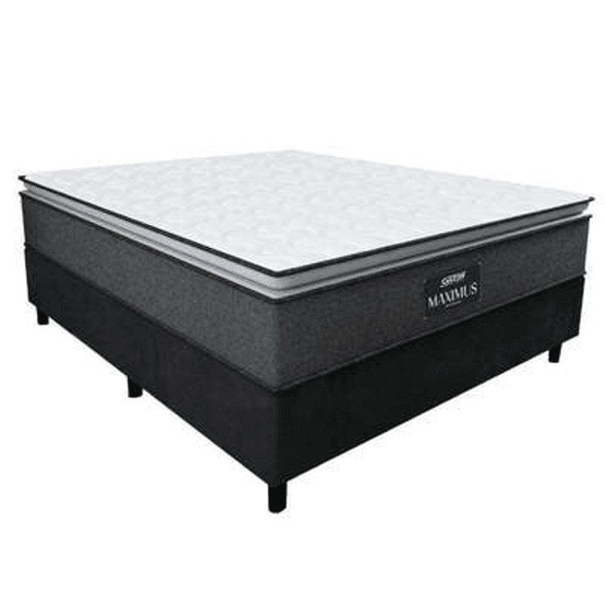 Cama Box Casal Colchão Molas Ensacadas 138x188x67cm Cinza / Preto Suporta Até 120kg Cinza / Branco - Branco