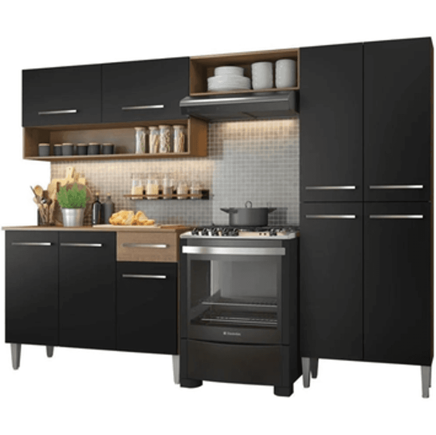 Armário De Cozinha Completa Compacta Madesa Emilly Pop Com Armário E Balcão Cor Rustic/preto