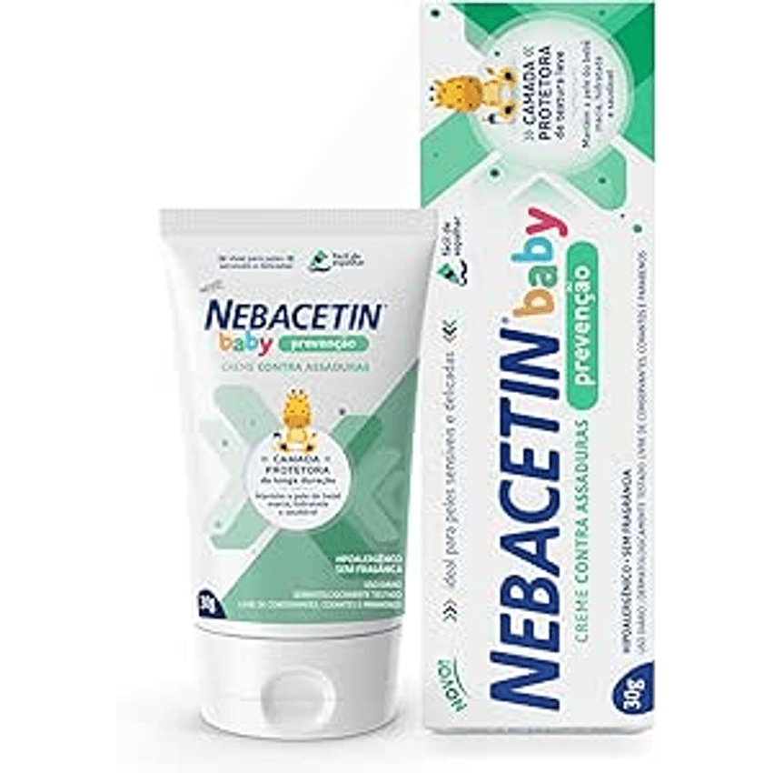 Creme Contra Assaduras Nebacetin Baby Prevenção - Pele Macia Hidratada e Saudável, Para Peles Sensíveis e Delicadas, Creme de Assadura Bebê - 30g