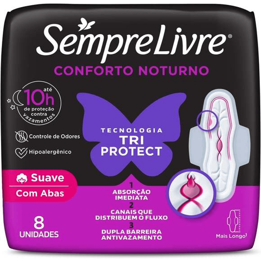 Absorvente Externo Adapt Plus Noite e Dia com Abas, Sempre Livre, 8 Unidades