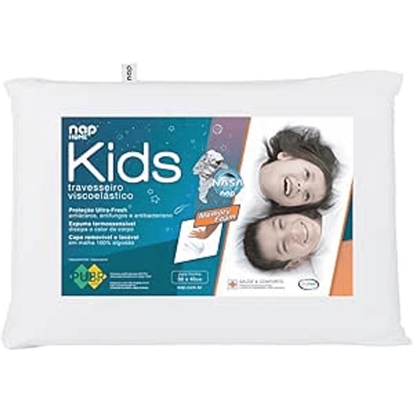 Travesseiro Nasa Kids Viscoelástico D28 - Antiácaro - Branco - capa 100% algodão - Nap