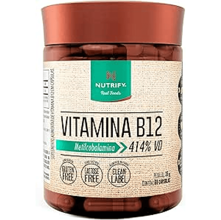 Nutrify - Vitamina B12 - Metilcobalamina 414% VD - Multivitamínico - Suplemento Alimentar para o Metabolismo Energético - Vegano e Livre de Aditivos Artificiais - 60 Cápsulas
