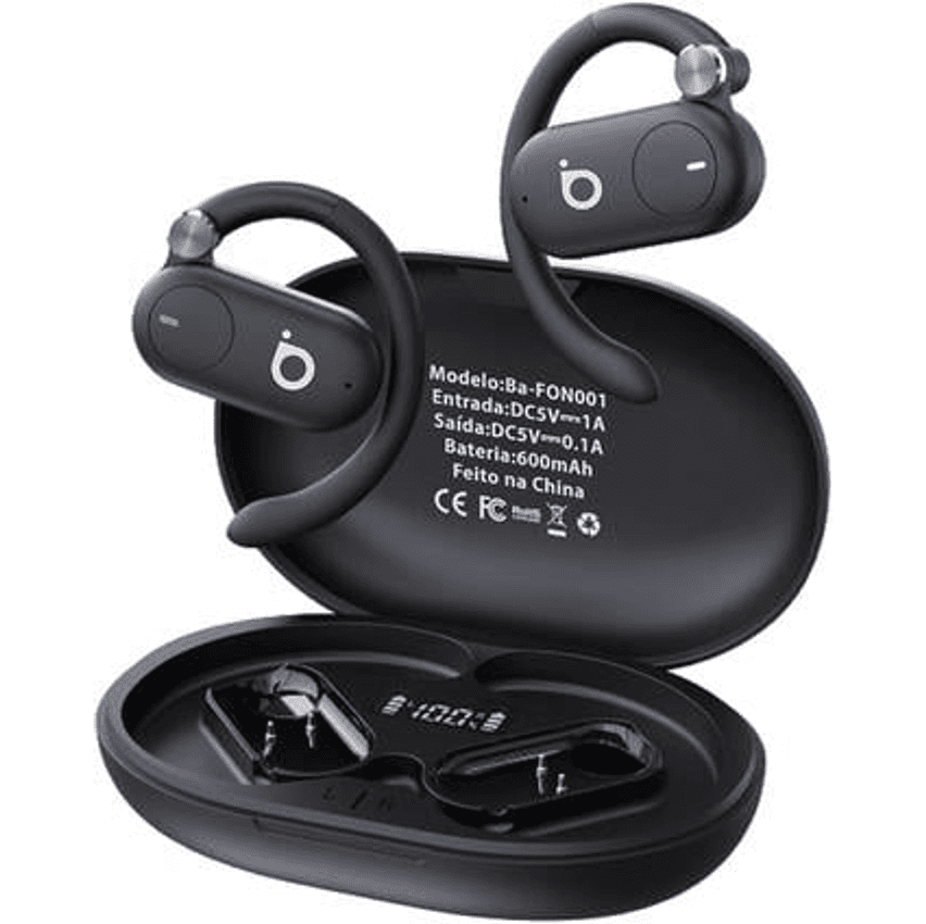 Fones de Ouvido Sem Fio Basike D91, Bluetooth 5.4, Estéreo Hi-Fi, Tela LED, 100h Standby, Leve e Confortável, Ideal para Corrida e Exercícios (Preto)