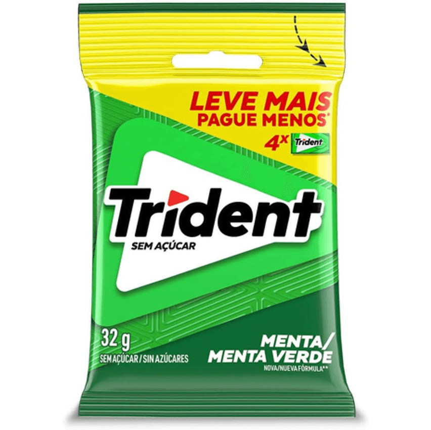 Pack Goma de Mascar Menta Trident Pacote 32g 4 Unidades