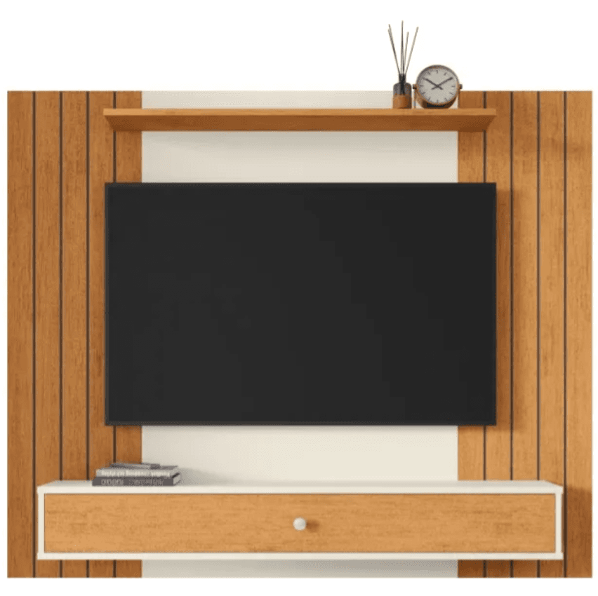 Estante Livro Painel Ripado Para Tv 43 Polegadas Berlim Com Gaveta Casa Jd Off White/ripado Nova Decor