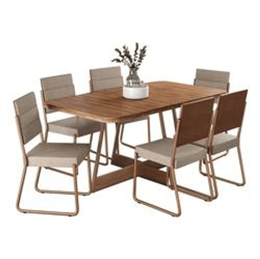 Conjunto Sala De Jantar Mesa E 6 Cadeiras Fênix Carraro Rose
