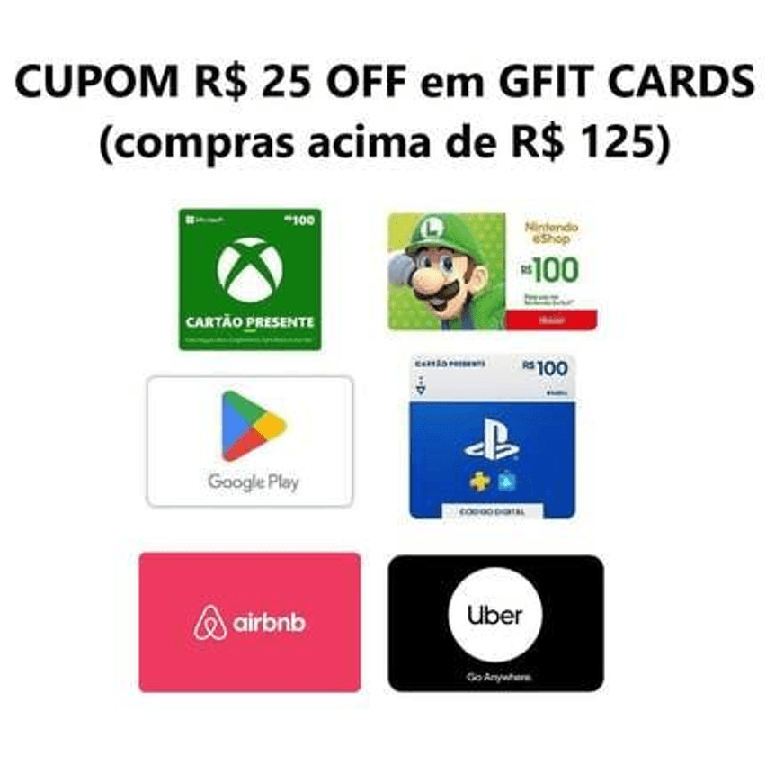 Cartão Presente pra usar o cupom R$ 25,00 OFF em R$ 125