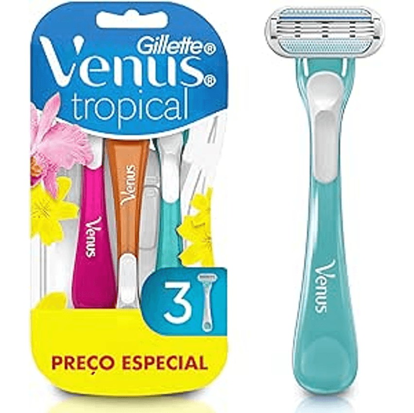 Gillette Venus Tropical Aparelho de Depilação Feminina Descartável com Aloe e Cabo Perfumado com Aroma Tropical, 3 Uds