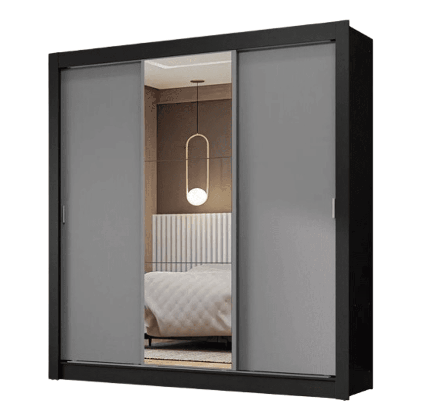 Guarda-roupa Casal 3 Porta Correr C/ Espelho Nobre Madesa Pc Cor Preto/Cinza