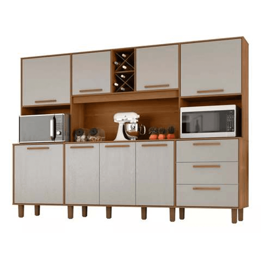 Kit De Armários Para Cozinha Mdp 8 Portas 3 Gavetas Apollo