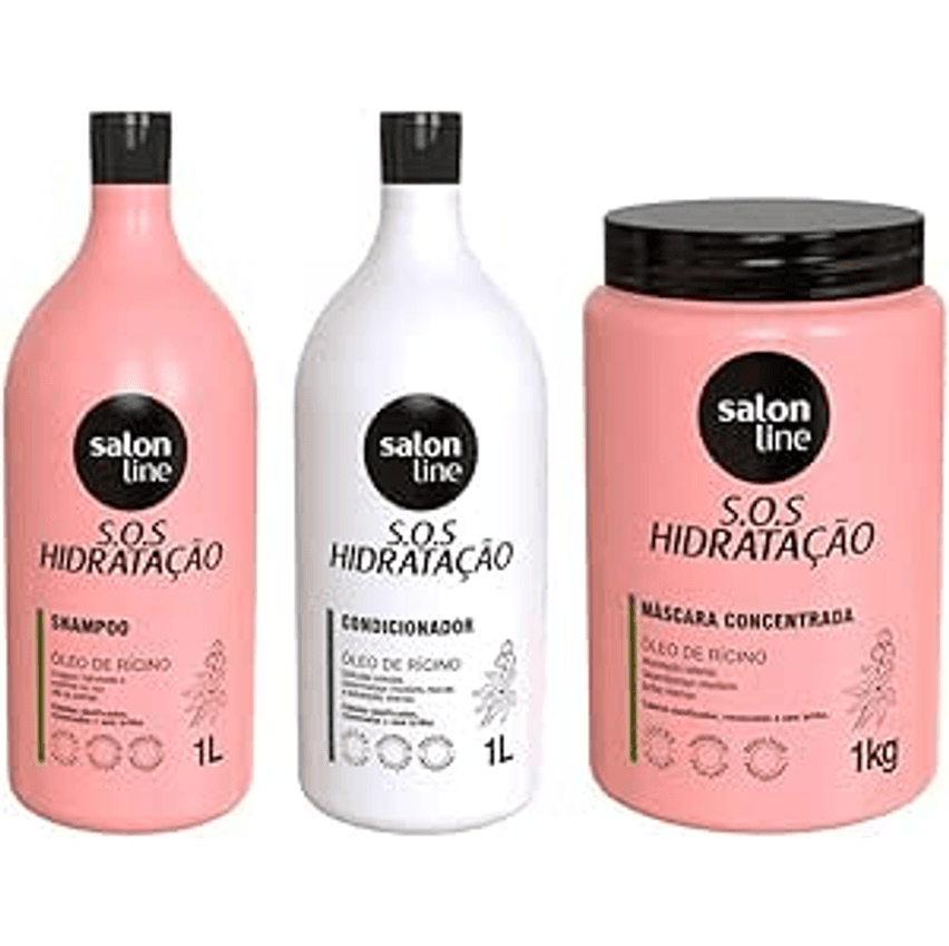 Salon Line, S.O.S Hidratação, Kit Hidratação Turbinada, Produtos Não Veganos - Para Cabelos Lisos, Ondulados, Cacheados e Crespos, 1 kg e 1 L