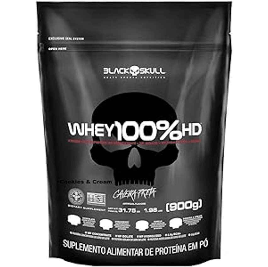Whey 100% Hd - 900G Refil Cookies e Cream, Black Skull