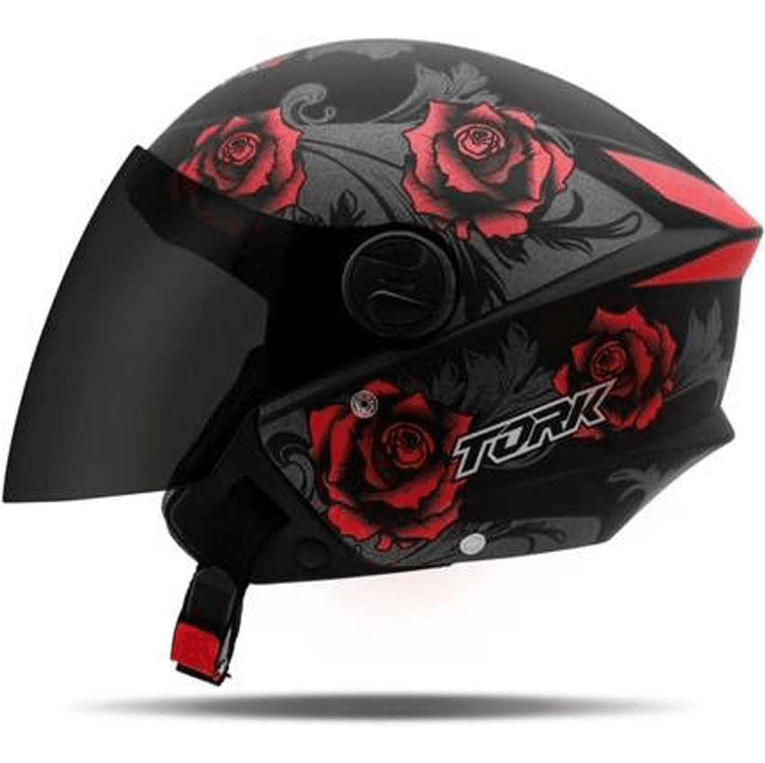 Capacete Aberto New Liberty 3 Flowers Vermelho Fosco Vis. Fumê Tam.60