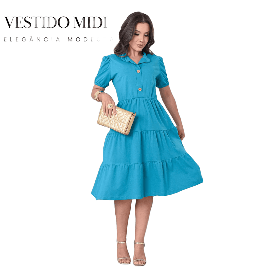 Vestido Feminino Midi Moda Evangélica Soltinho Confortável