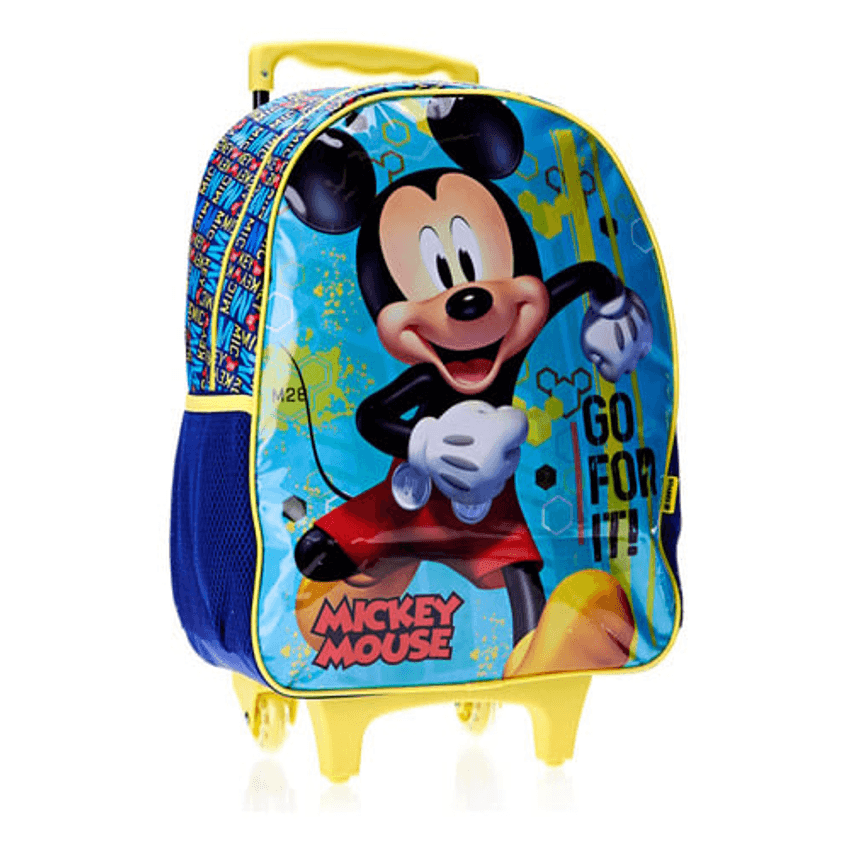 Mochila Rodinha G Escolar Infantil Mickey Mouse Disney Cor Azul Com Verde