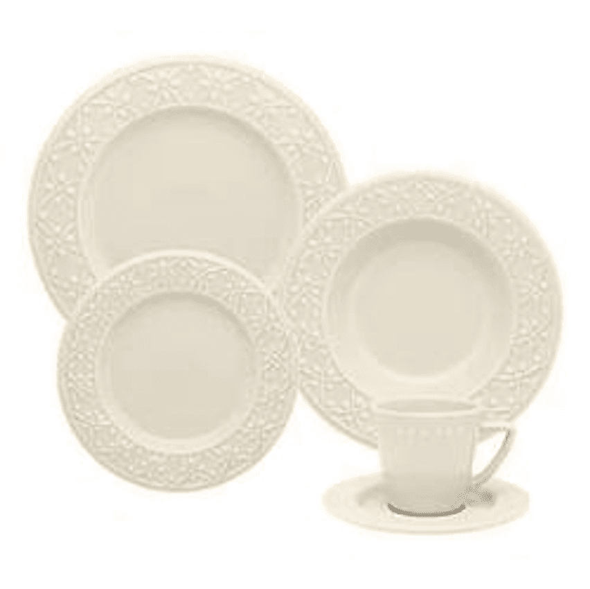 Conjunto de 20 peças de pratos de mesa de cerâmica Oxford, copos, cor bege/marfim