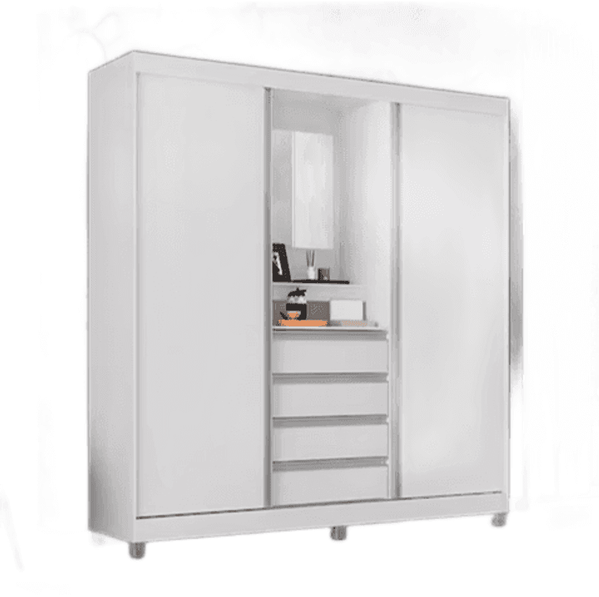 Guarda-Roupa Bartira Fortaleza II com Espelho, 2 Portas de Correr, 4 Gavetas - 184,5 cm de Largura - Branco