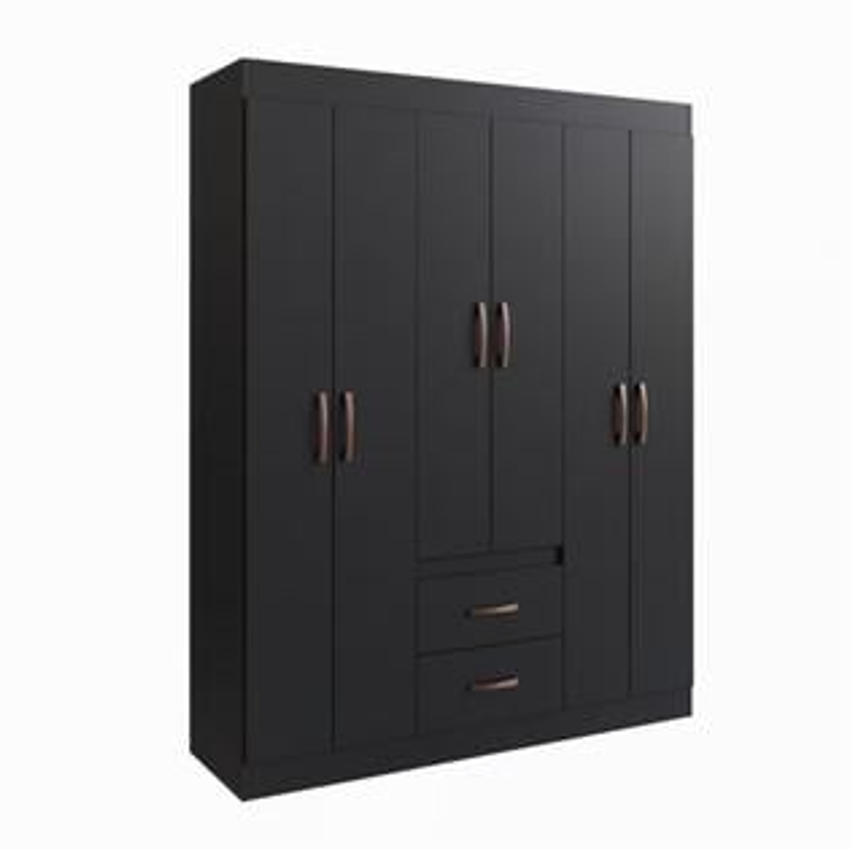 Guarda Roupa Solteiro 6 Portas 2 Gavetas Sidney Doripel Cor Preto