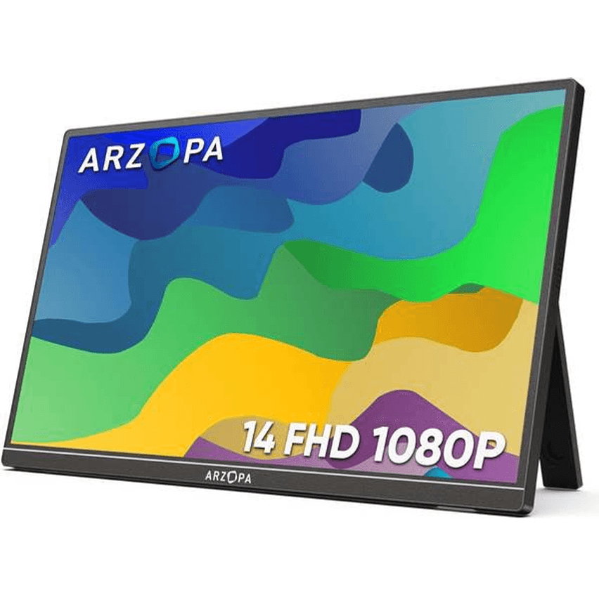 ARZOPA Suporte para monitor portátil, monitor portátil ultrafino de 14 polegadas, tela externa FHD 1080p com alto-falantes duplos segunda tela para laptop, PC, telefone, Xbox PS4/5, Switch - A1S