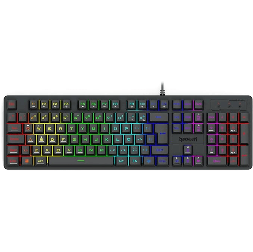 Teclado Membrana Gamer Redragon Netherbane Iluminação Rainbow Preto ABNT2 K521-R PT