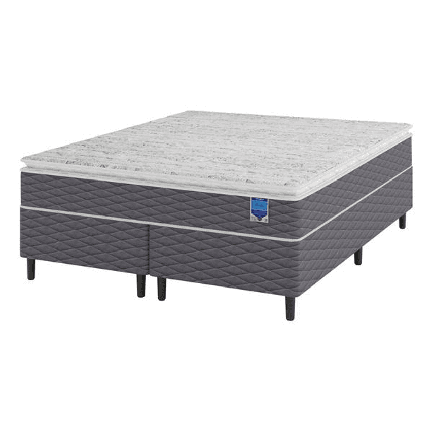Cama Box Queen Cinza E Colchão Queen Molas Ensacadas Individualmente Bertha 158x198x64 Umaflex