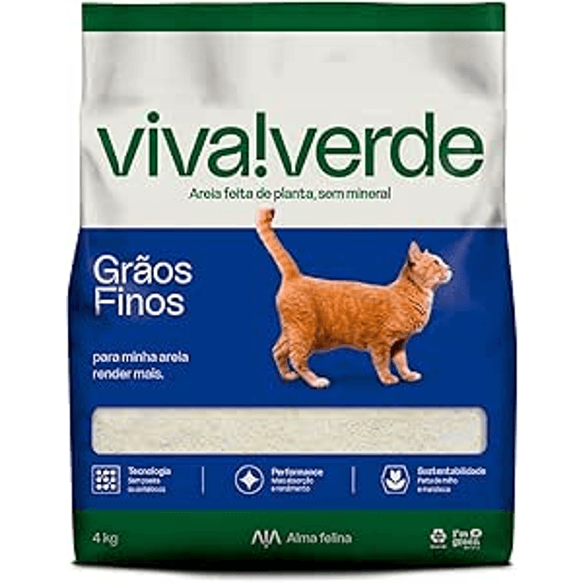 Viva Verde Areia Higiênica Biodegradável para Gatos Grãos Finos 4kg