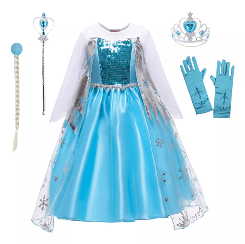 Fantasia Infantil Frozen Vestido Elsa + Kit De Acessórios