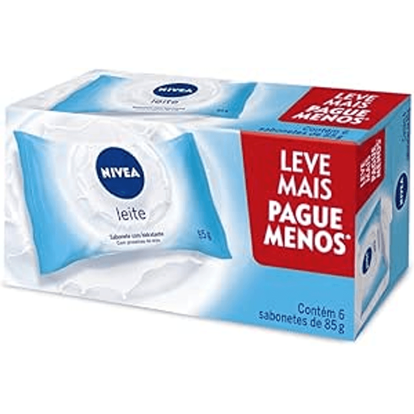 Nivea Sabonete Em Barra Hidratante Leite Promo 6 Un. 85g - Com Fragrância Suave E Espuma Cremosa, Esse Sabonete Limpa E Mantém A Pele Hidratada Após O Banho