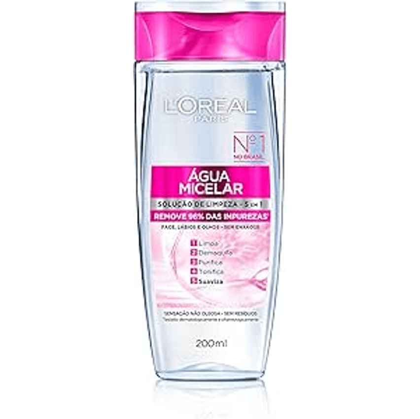 Água Micelar 5 Em 1 200ml, L'Oréal Paris, 200ml, Demaquila, Limpa, Purifica, Suaviza, Elimina Impurezas e Reequilibra a Pele