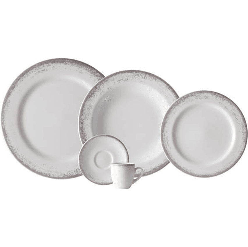 Serviço de Jantar e Café 30 Peças em Porcelana, Decoração Névoa Cinza, Porcelana Schmidt