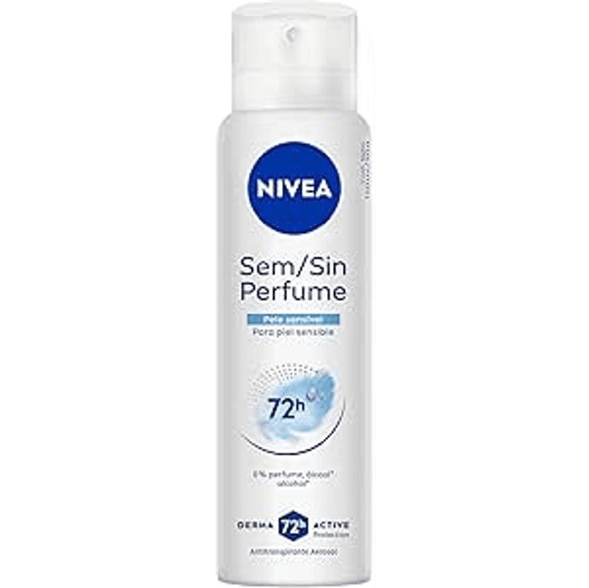 NIVEA Desodorante Antitranspirante Aerossol Sem Perfume Pele Sensível 150ml - Proteção prolongada de 48h para peles sensíveis, com extrato de camomila, sem álcool etílico e sem perfume