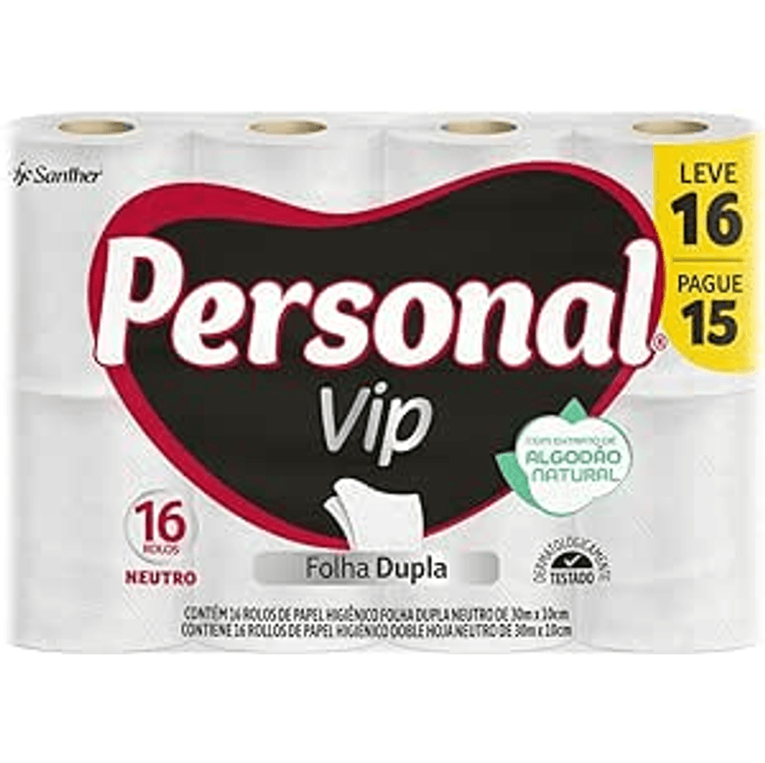 Personal Papel Higiênico Vip Folha Dupla, 16 Unidades Branco (Embalagem Pode Variar)