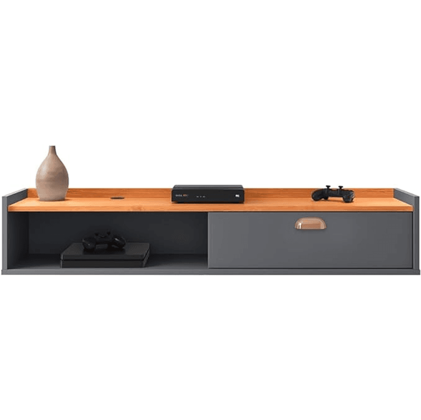 Rack Suspenso Tv 1.20 Home Decor 1 Porta Puxador Concha Nicho Decorativo Organizador Sala Quarto - Preto/Cinamomo - RPM Móveis - Preto