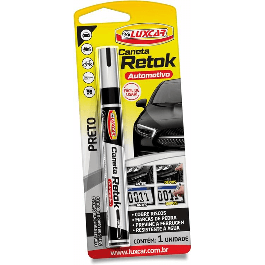 Luxcar - Caneta Retok Automotivo Tira Riscos - Cor Preta