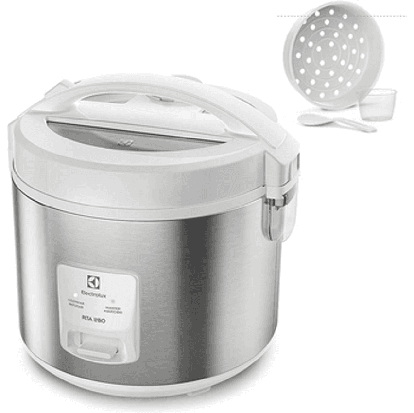 Panela Elétrica Electrolux vapor arroz capacidade 3,5L 10 xícaras 2 em 1 timer panela removivel antiaderente tampa com visor transparente ERC31 inox branco 127v por Rita Lobo