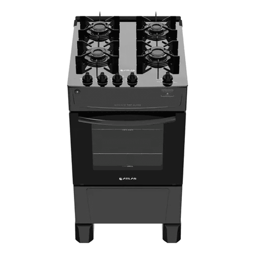 Fogão 4 Bocas À Gás Atlas Mônaco Top Glass Preto Bivolt 110/220V