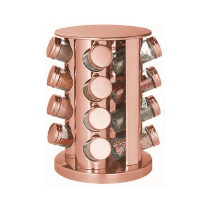 Porta Tempero Giratório Inox 16 Potes Redondo Rosé Gold - Dubai
