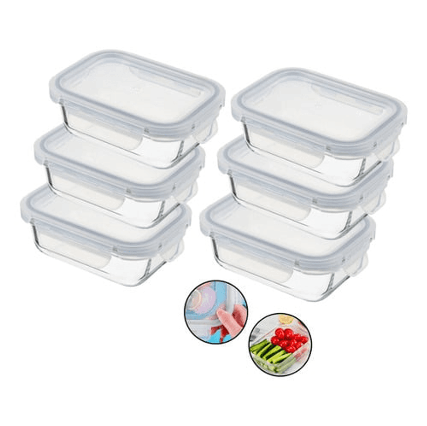 Conjunto 6 Potes 640ml Vidro Hermético 4 Travas Marmita Univendas