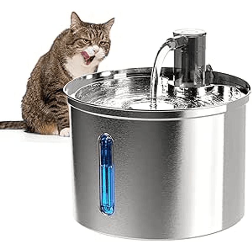 Bebedouro Fonte Água 3L Filtro Silenciosa Inox Para Gatos Cães Filtragem Automática, Fonte de água para Gatos-Janela de nível de água,Bivolt
