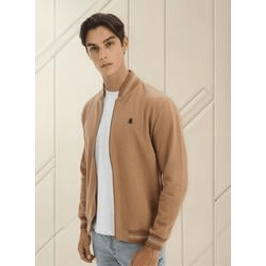 Jaqueta Masculina Moletom Gola Alta Polo Wear Marrom Claro