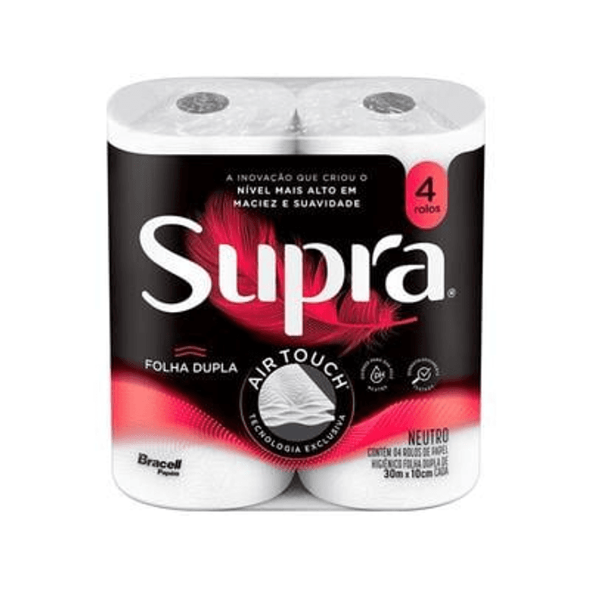 Papel Higiênico Folha dupla Bracell Supra 4 Rolos 30m